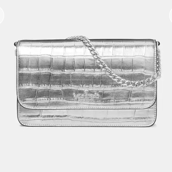 ♠️ Kate Spade Madison Croc Embossed Mini Crossbody Silver NWT - Picture 12 of 13